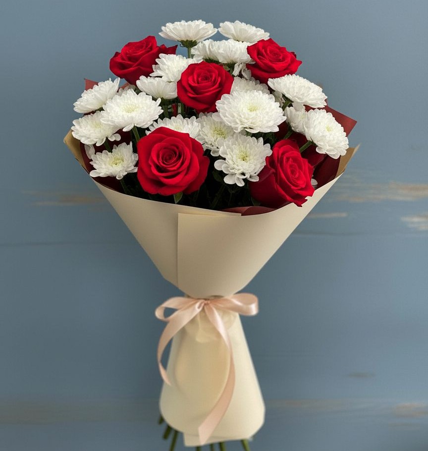 Букет цветов из: Розы и Хризантемы в Комсомольском Республика Крым