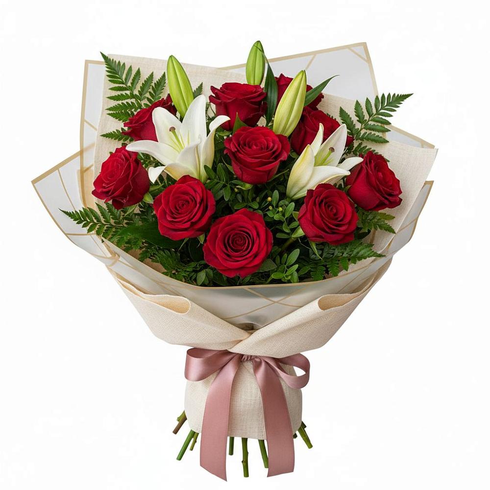 Букет цветов из: Лилии и Розы в Комсомольском Республика Крым