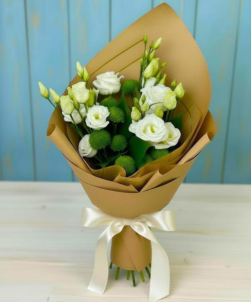 Букет цветов из: Хризантемы и Лизиантусы в Комсомольском Республика Крым