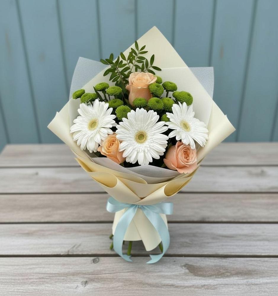 Букет цветов из: Герберы, Розы и Хризантемы в Комсомольском Республика Крым
