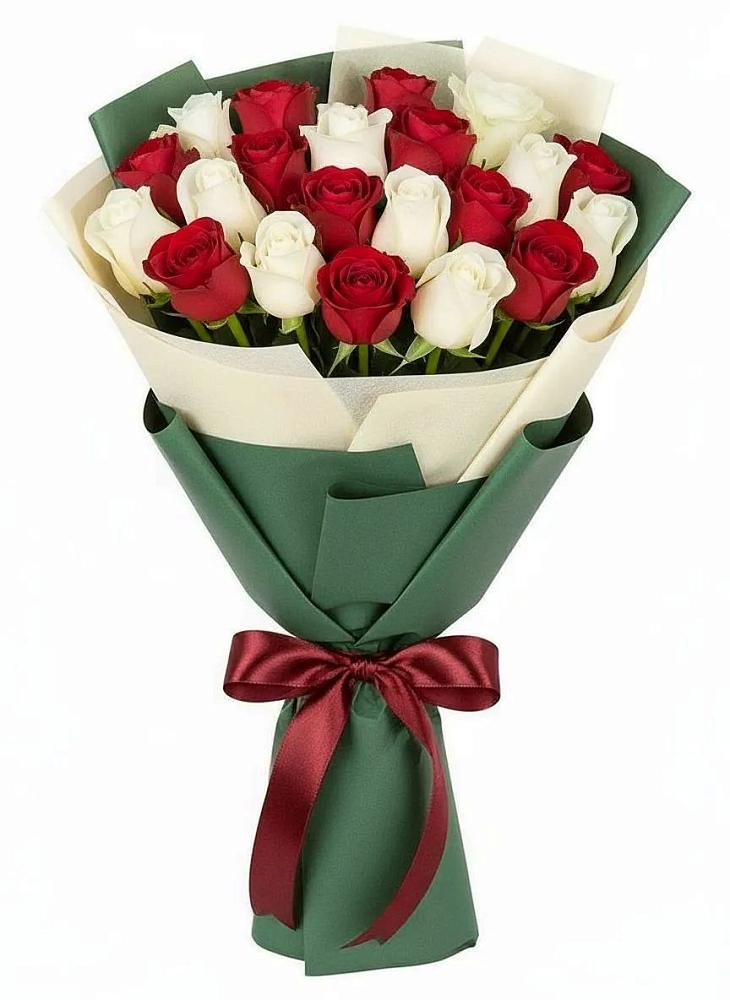 Букет Микс из красных и белых роз в Комсомольском Республика Крым