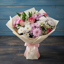 Букет цветов из:  Хризантемы, Альстромерии и Розы в Комсомольском Республика Крым