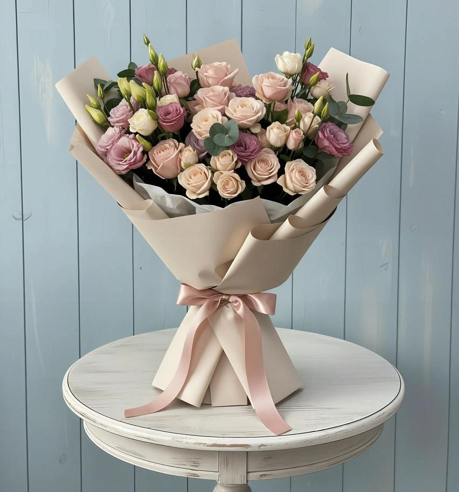 Букет цветов из: Розы и Лизиантусы в Комсомольском Республика Крым