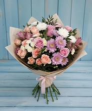 Букет цветов из:  Хризантемы, Розы и Альстромерии в Комсомольском Республика Крым