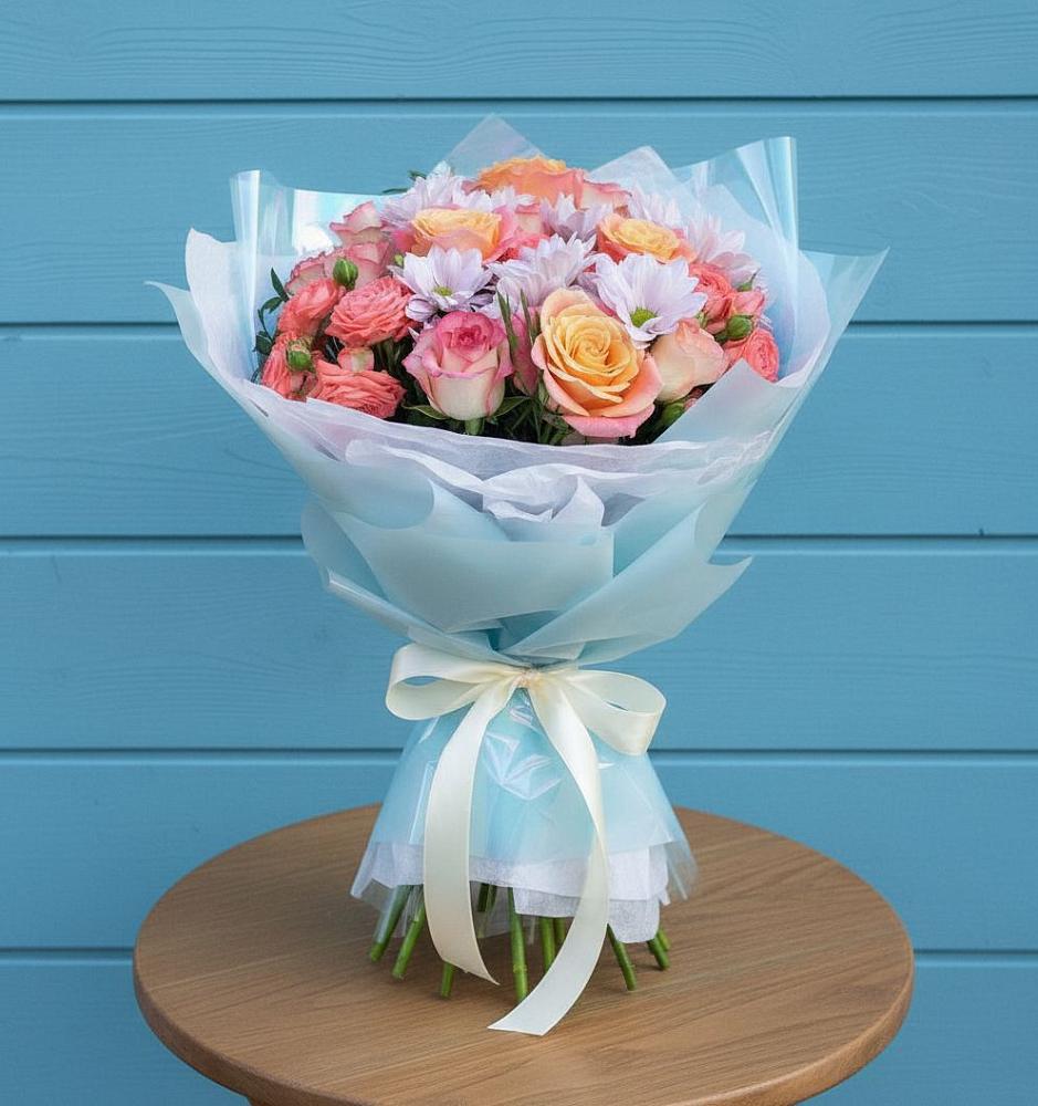 Букет цветов из: Хризантемы и Розы в Комсомольском Республика Крым