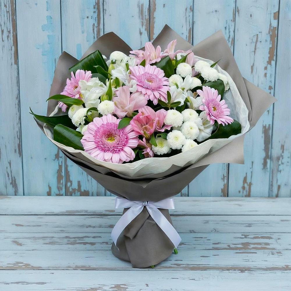 Букет цветов из: Герберы, Альстромерии и Хризантемы в Комсомольском Республика Крым
