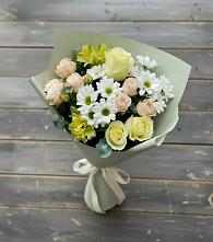 Букет цветов из:  Альстромерии, Розы и Хризантемы в Комсомольском Республика Крым