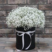 Цветочная композиция из Гипсофила в шляпной коробке в Комсомольском Республика Крым